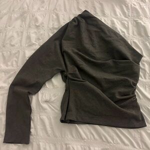 Zara Charcoal Asymmetrical Blouse one shoulder long sleeve top size small NWT